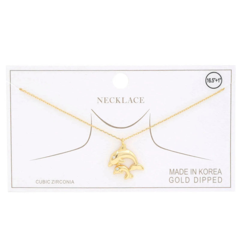 Double Dolphin Charm Gold Dipped Necklace - ShopEasier