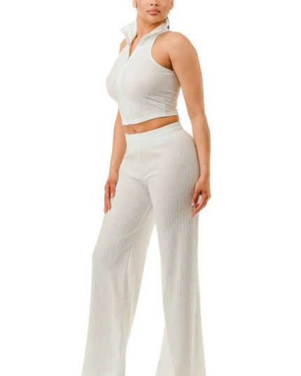 Crinkle Wide Pants Set Zipper - ShopEasier