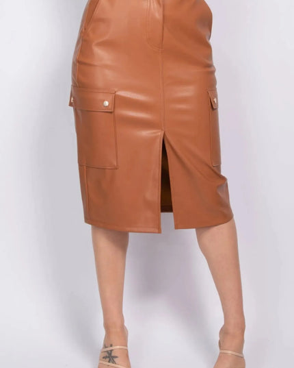 Faux Leather High-rise Cargo Skirt - ShopEasier