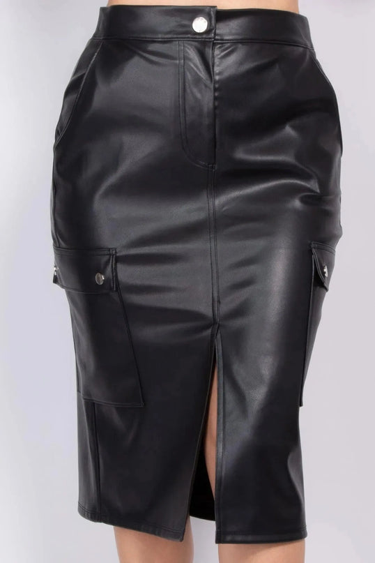 Faux Leather High-rise Cargo Skirt - ShopEasier