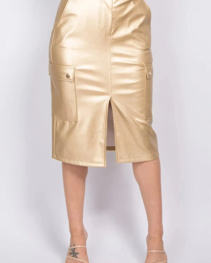 Faux Leather High-rise Cargo Skirt - ShopEasier