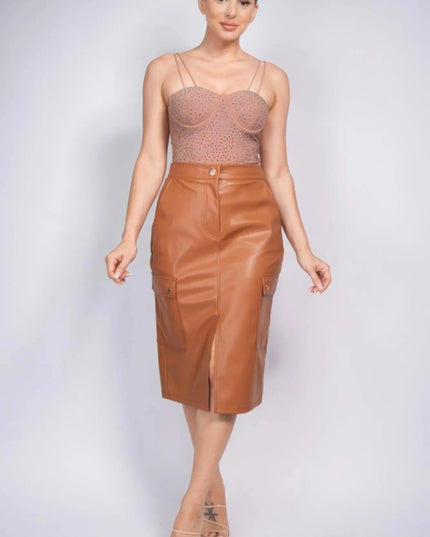 Faux Leather High-rise Cargo Skirt - ShopEasier