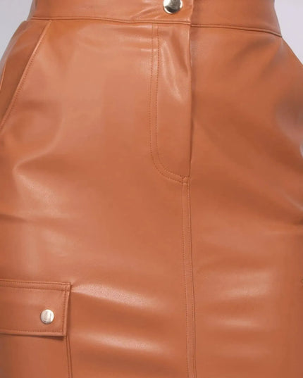 Faux Leather High-rise Cargo Skirt - ShopEasier