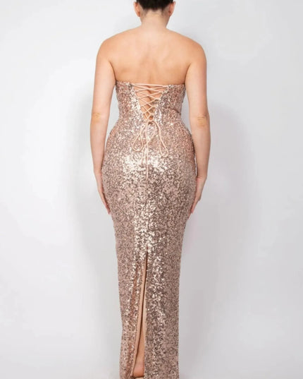 Sequin V-bar Crisscross Tube Dress - ShopEasier