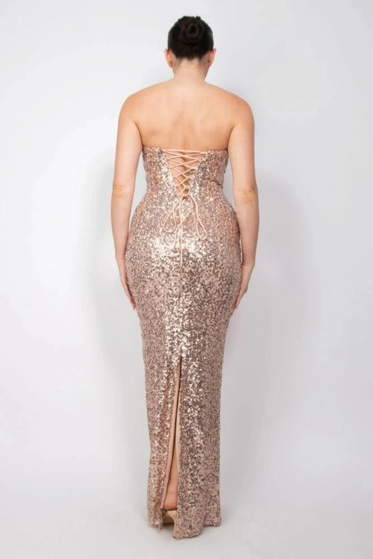 Sequin V-bar Crisscross Tube Dress - ShopEasier