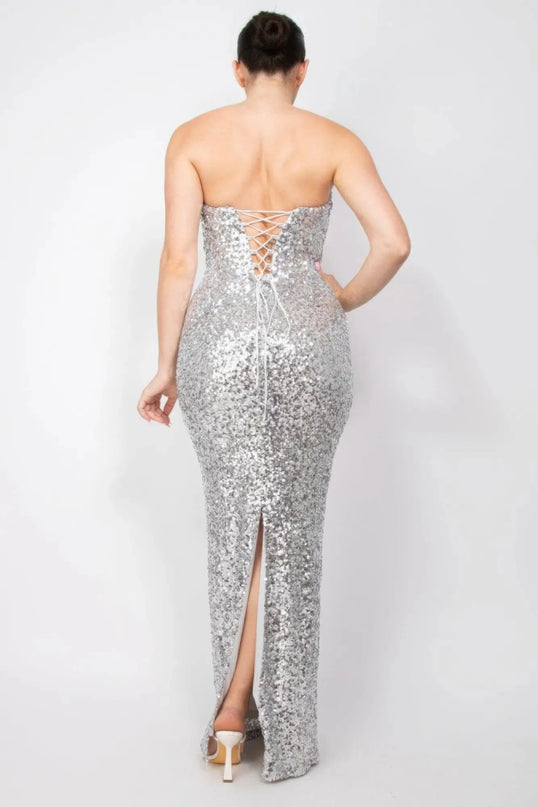 Sequin V-bar Crisscross Tube Dress - ShopEasier