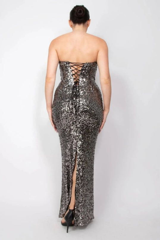 Sequin V-bar Crisscross Tube Dress - ShopEasier