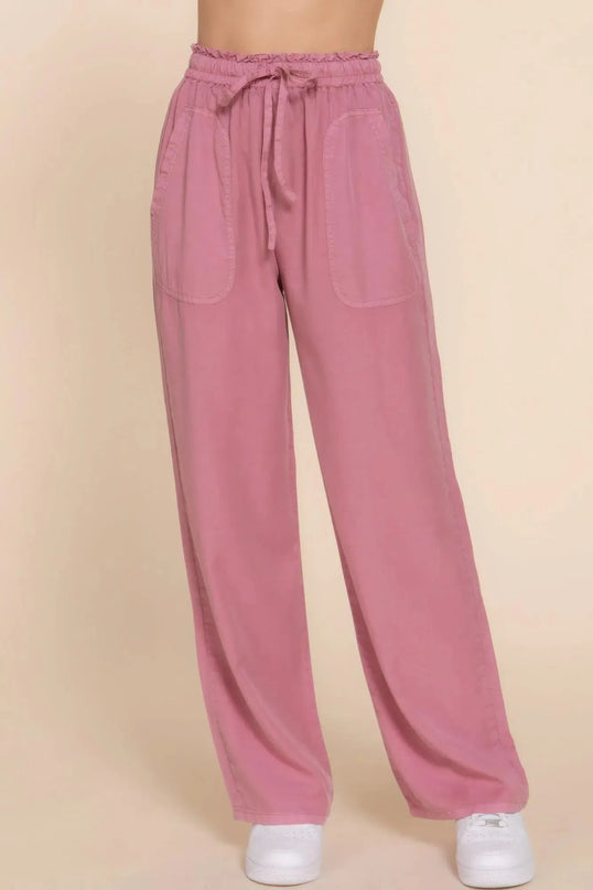 Elastic Waist Tencel Long Pants - ShopEasier