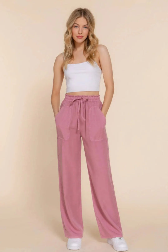 Elastic Waist Tencel Long Pants - ShopEasier