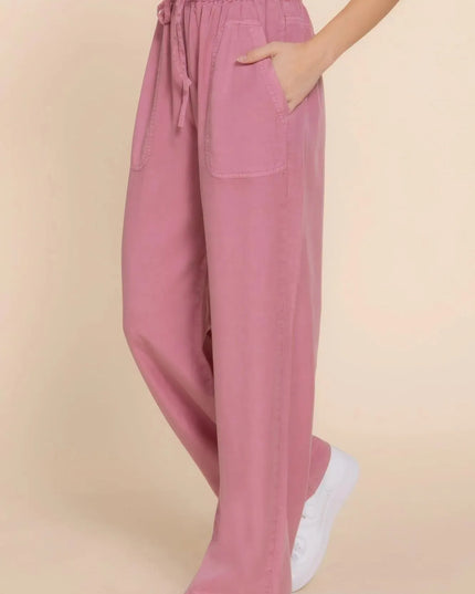 Elastic Waist Tencel Long Pants - ShopEasier