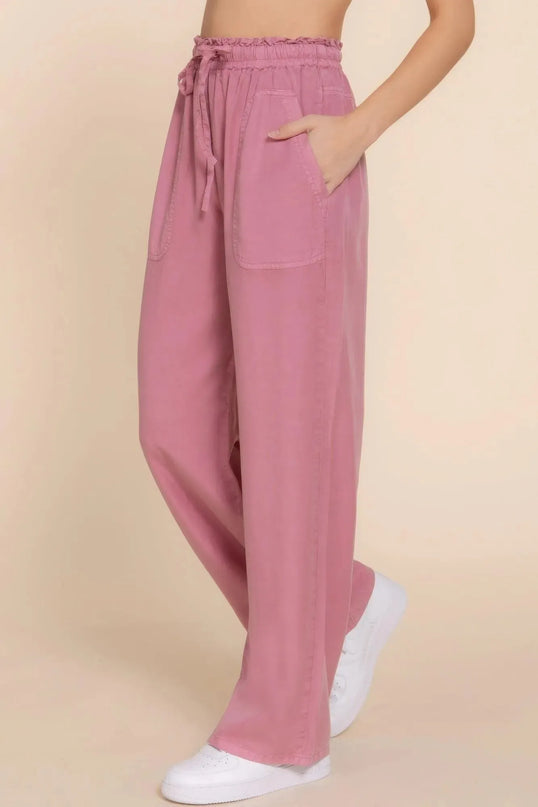 Elastic Waist Tencel Long Pants - ShopEasier