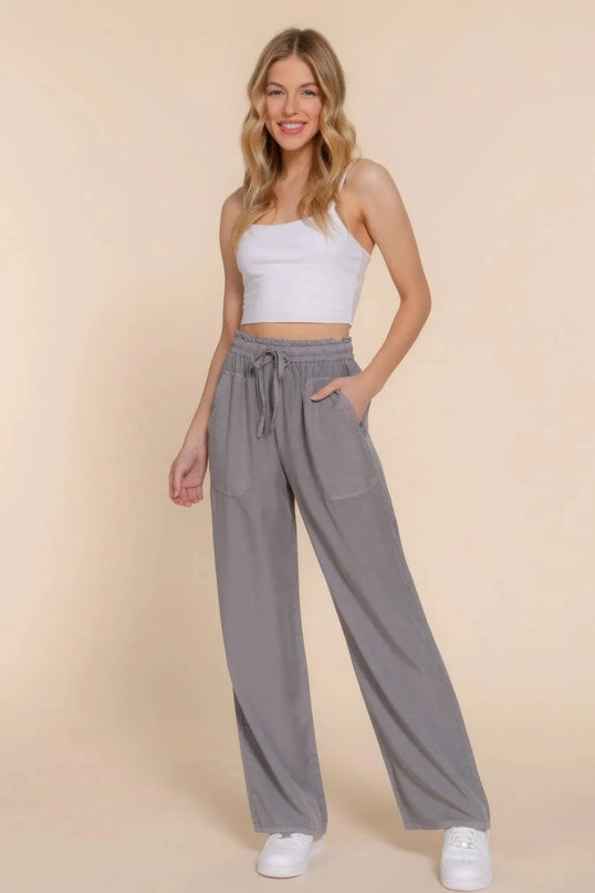 Elastic Waist Tencel Long Pants - ShopEasier