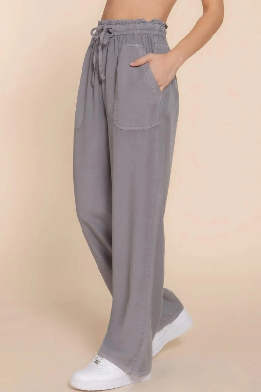 Elastic Waist Tencel Long Pants - ShopEasier