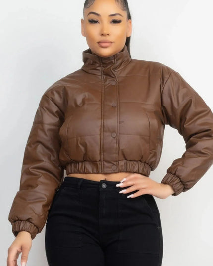 Snap Button Padded Crop Jacket - ShopEasier