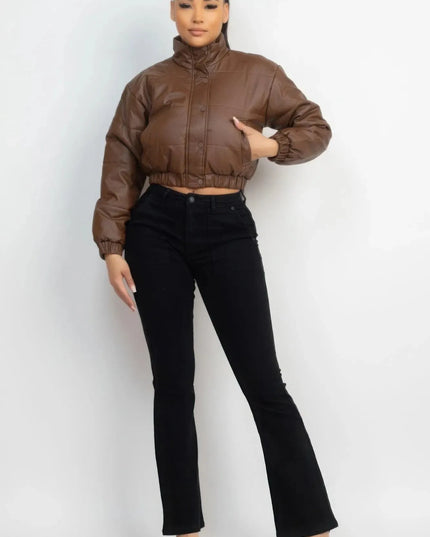 Snap Button Padded Crop Jacket - ShopEasier