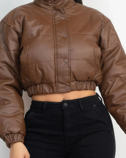 Snap Button Padded Crop Jacket - ShopEasier