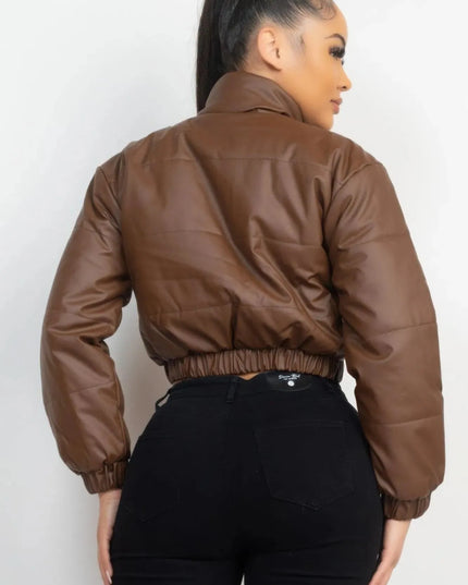 Snap Button Padded Crop Jacket - ShopEasier