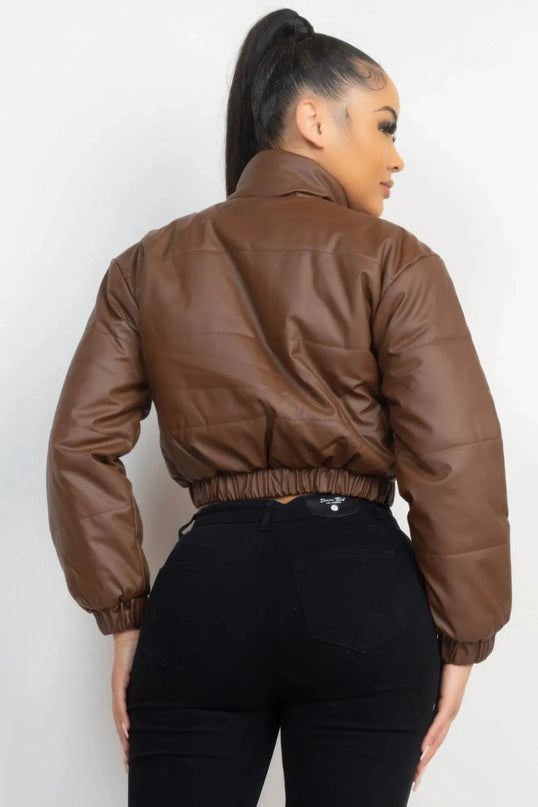 Snap Button Padded Crop Jacket - ShopEasier