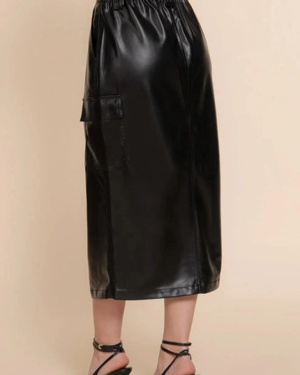 Faux Leather Midi Cargo Skirt - ShopEasier