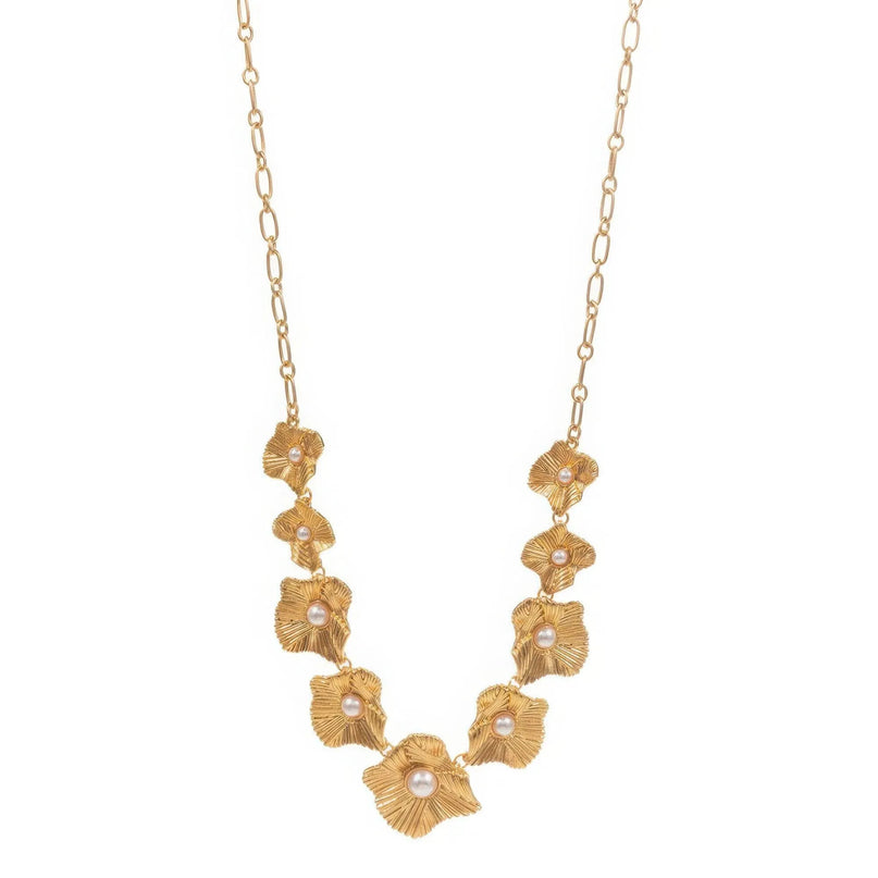 Flower shaped vintage pearl station short necklace - ShopEasier