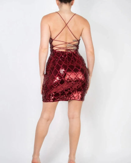 Sequin-studded crisscross back mini dress - ShopEasier