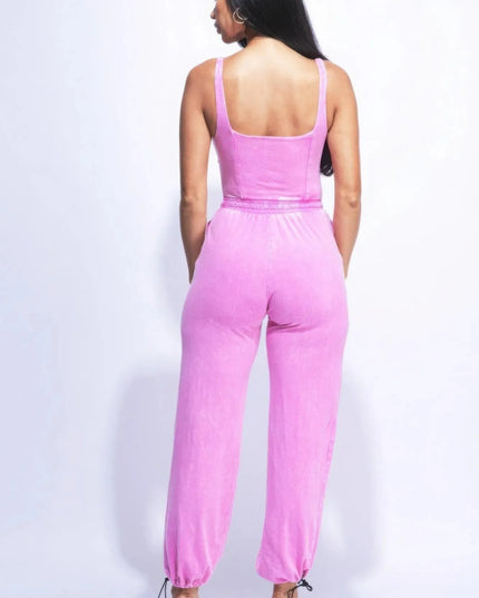 Washed Jumpsuit With Adjustable Ankle - ShopEasier