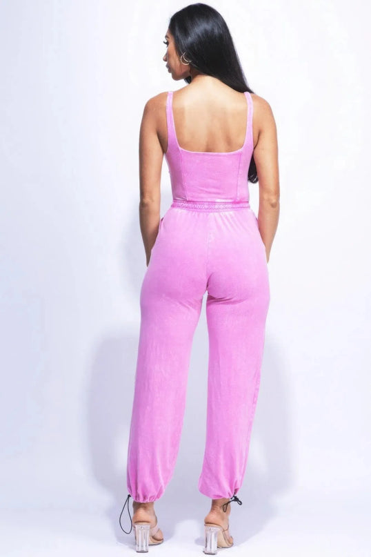 Washed Jumpsuit With Adjustable Ankle - ShopEasier