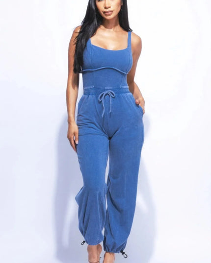 Washed Jumpsuit With Adjustable Ankle - ShopEasier