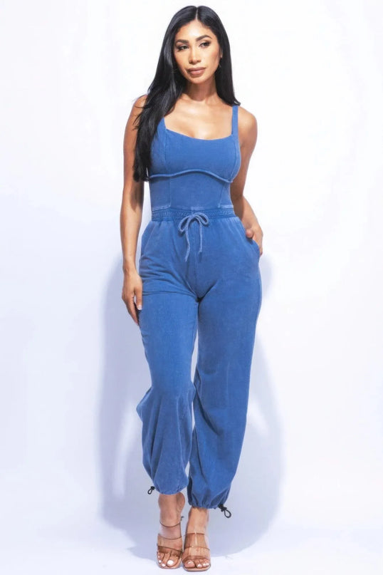 Washed Jumpsuit With Adjustable Ankle - ShopEasier