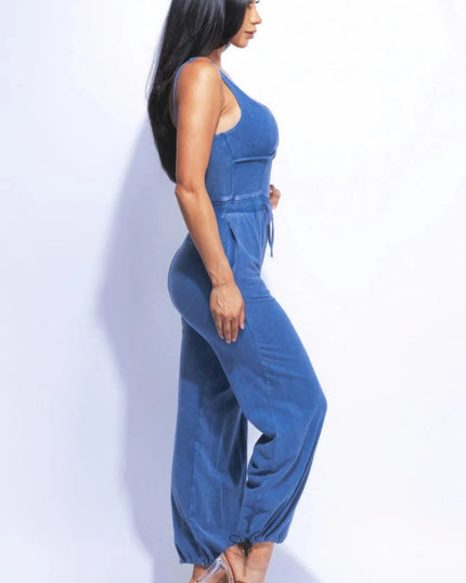 Washed Jumpsuit With Adjustable Ankle - ShopEasier