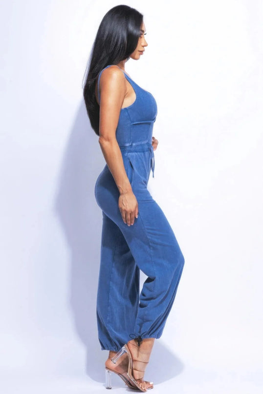 Washed Jumpsuit With Adjustable Ankle - ShopEasier