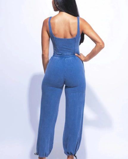 Washed Jumpsuit With Adjustable Ankle - ShopEasier