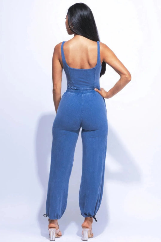 Washed Jumpsuit With Adjustable Ankle - ShopEasier