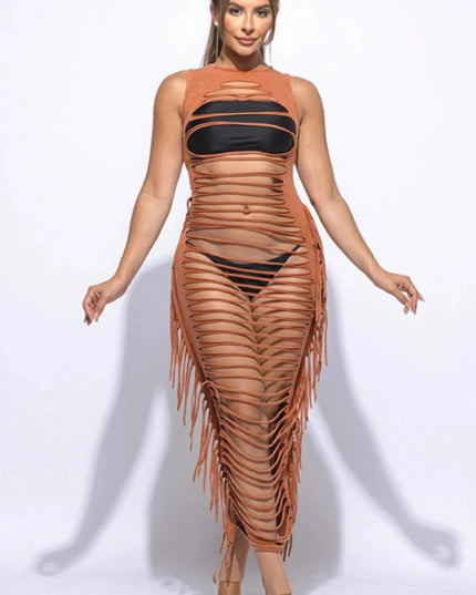 Fringe Cut Out Maxi Dress - ShopEasier