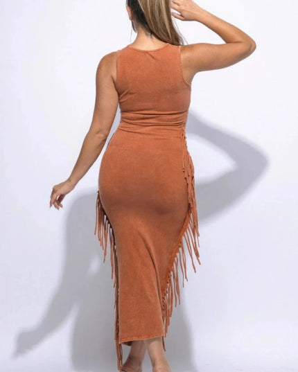 Fringe Cut Out Maxi Dress - ShopEasier