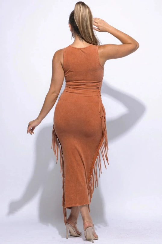 Fringe Cut Out Maxi Dress - ShopEasier