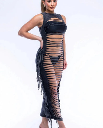 Fringe Cut Out Maxi Dress - ShopEasier