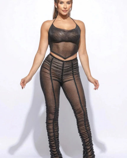 Halter Top Ruched Pants Set - ShopEasier