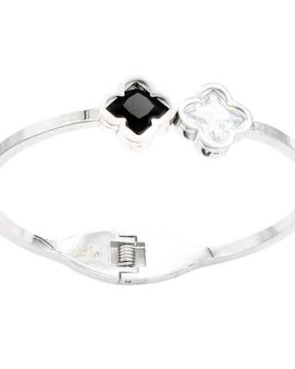 Double Clover Stainless Steel Hinged Bracelet - ShopEasier