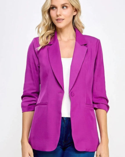 Buttoned Detail 3/4 Sleeve Blazer - ShopEasier