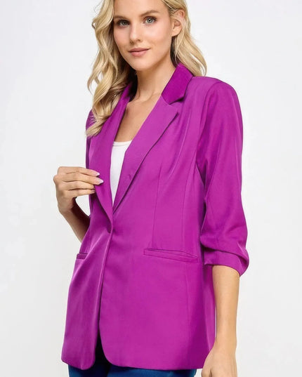 Buttoned Detail 3/4 Sleeve Blazer - ShopEasier