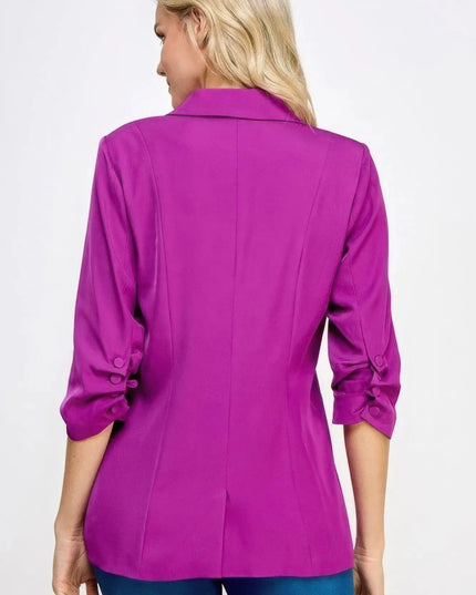 Buttoned Detail 3/4 Sleeve Blazer - ShopEasier