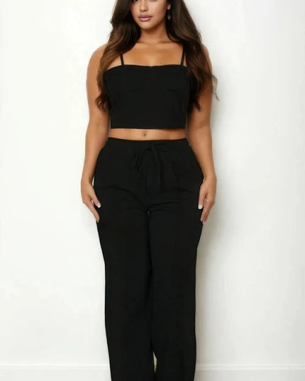 Plus Bustier Crop Cami Top & Slant Pocket Straight Pants - ShopEasier