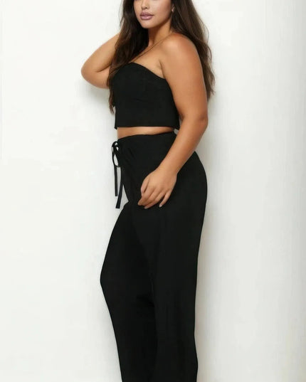 Plus Bustier Crop Cami Top & Slant Pocket Straight Pants - ShopEasier