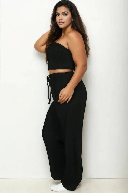 Plus Bustier Crop Cami Top & Slant Pocket Straight Pants - ShopEasier