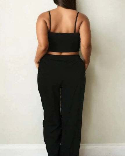 Plus Bustier Crop Cami Top & Slant Pocket Straight Pants - ShopEasier