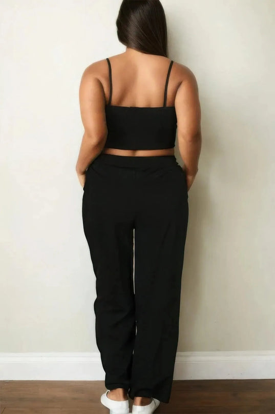 Plus Bustier Crop Cami Top & Slant Pocket Straight Pants - ShopEasier