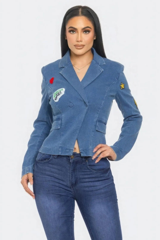 Patch It Up Denim Blazer Jacket - ShopEasier