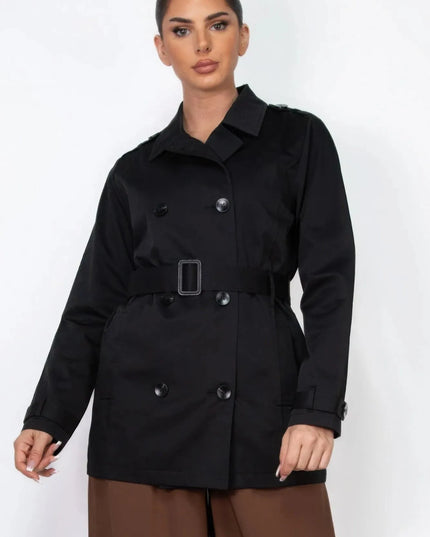 Double-breasted Notch Belted Coat - ShopEasier