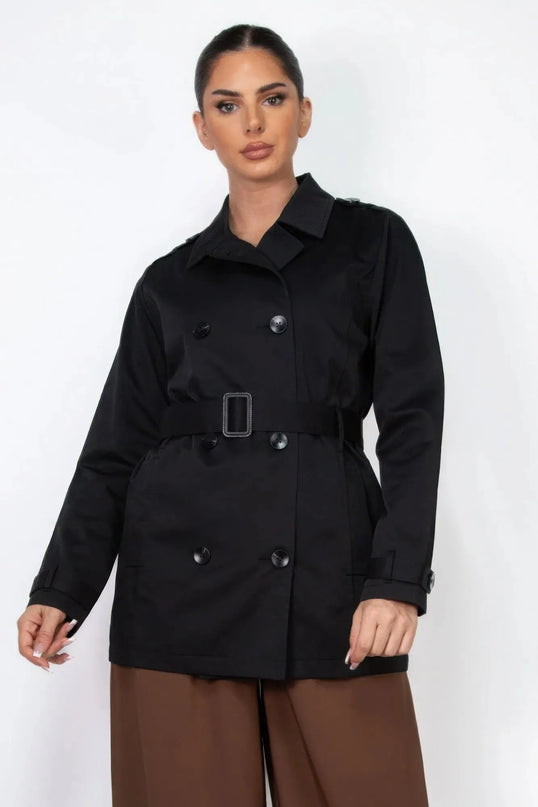 Double-breasted Notch Belted Coat - ShopEasier